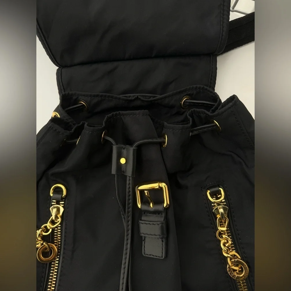 Moschino Couture Black Nylon Leather Gold Chain Backpack